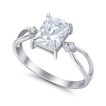 Halo Wedding Ring Baguette Round Simulated Cubic Zirconia 925 Sterling Silver